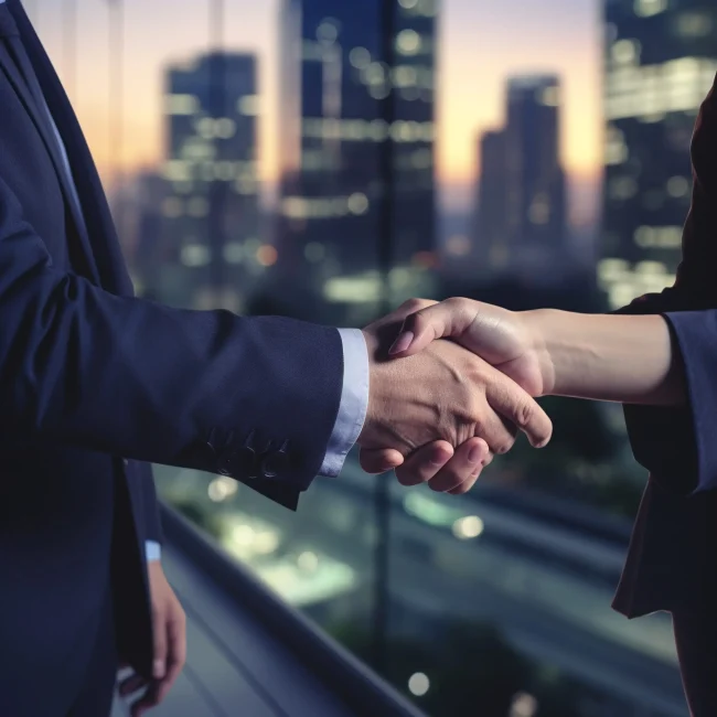 Compradores profissionais Compradores profissionais, homem e mulher apertando as mãos