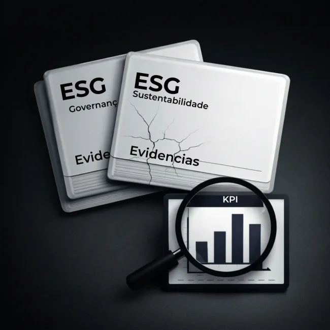 Imagem corporativa representando greenwashing e discrepância entre discurso ESG e ações reais